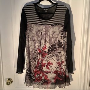 Linea Domani mixed print striped and floral mesh tunic